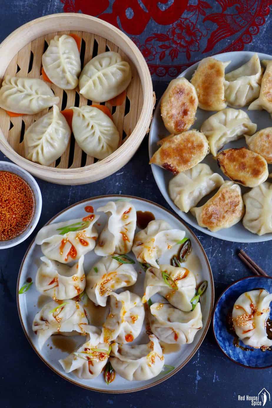 Three dishes of Jiaozi